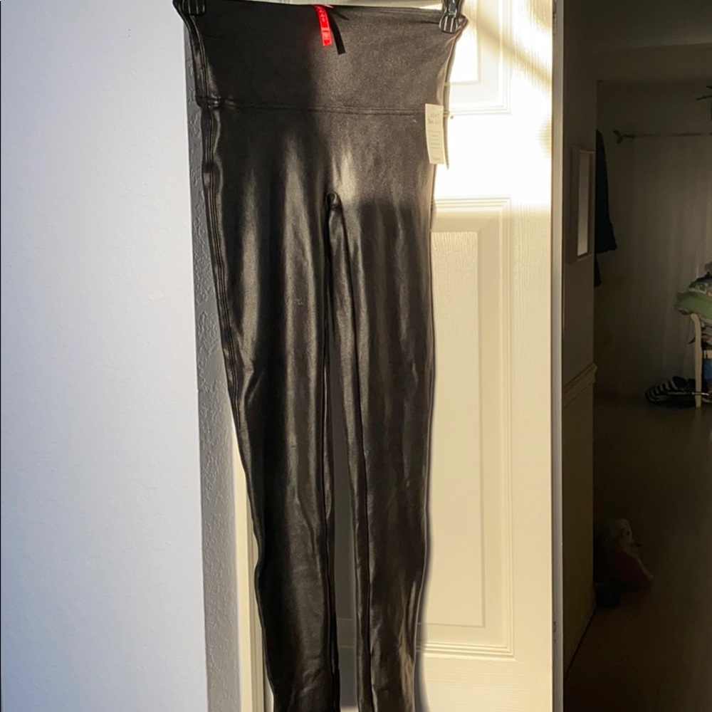 Black faux leather leggings
